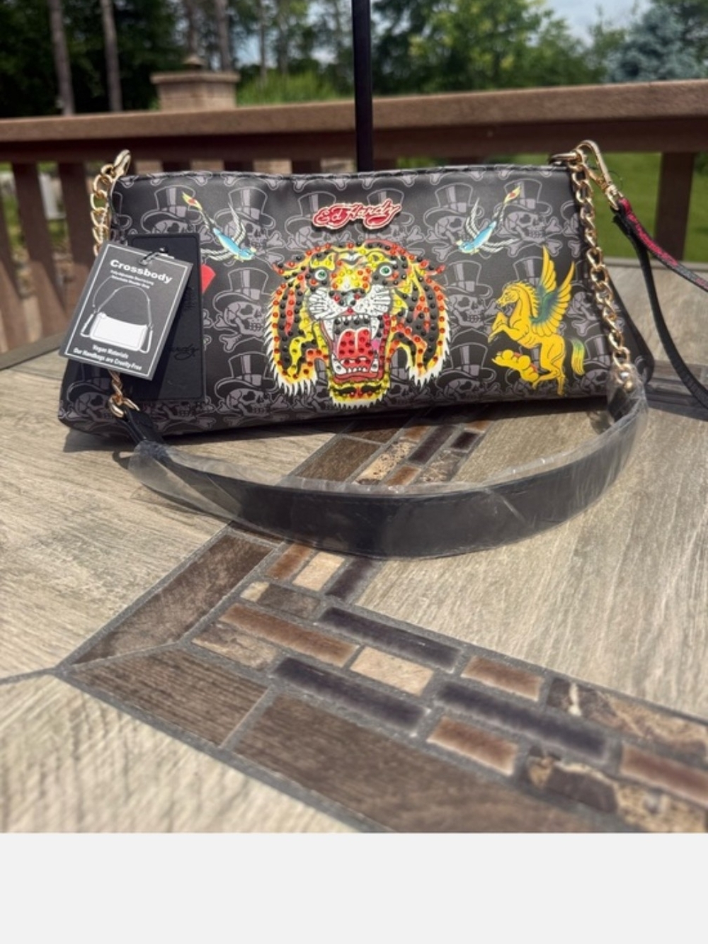 *Entry Only* Ed Hardy Black Graphic Crossbody Bag w/ Leopard Motif New